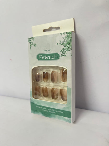 Peteach 24pcs Jelly Glue Press Nail Tips Fake Nails Full Cover Manicure Easy Application