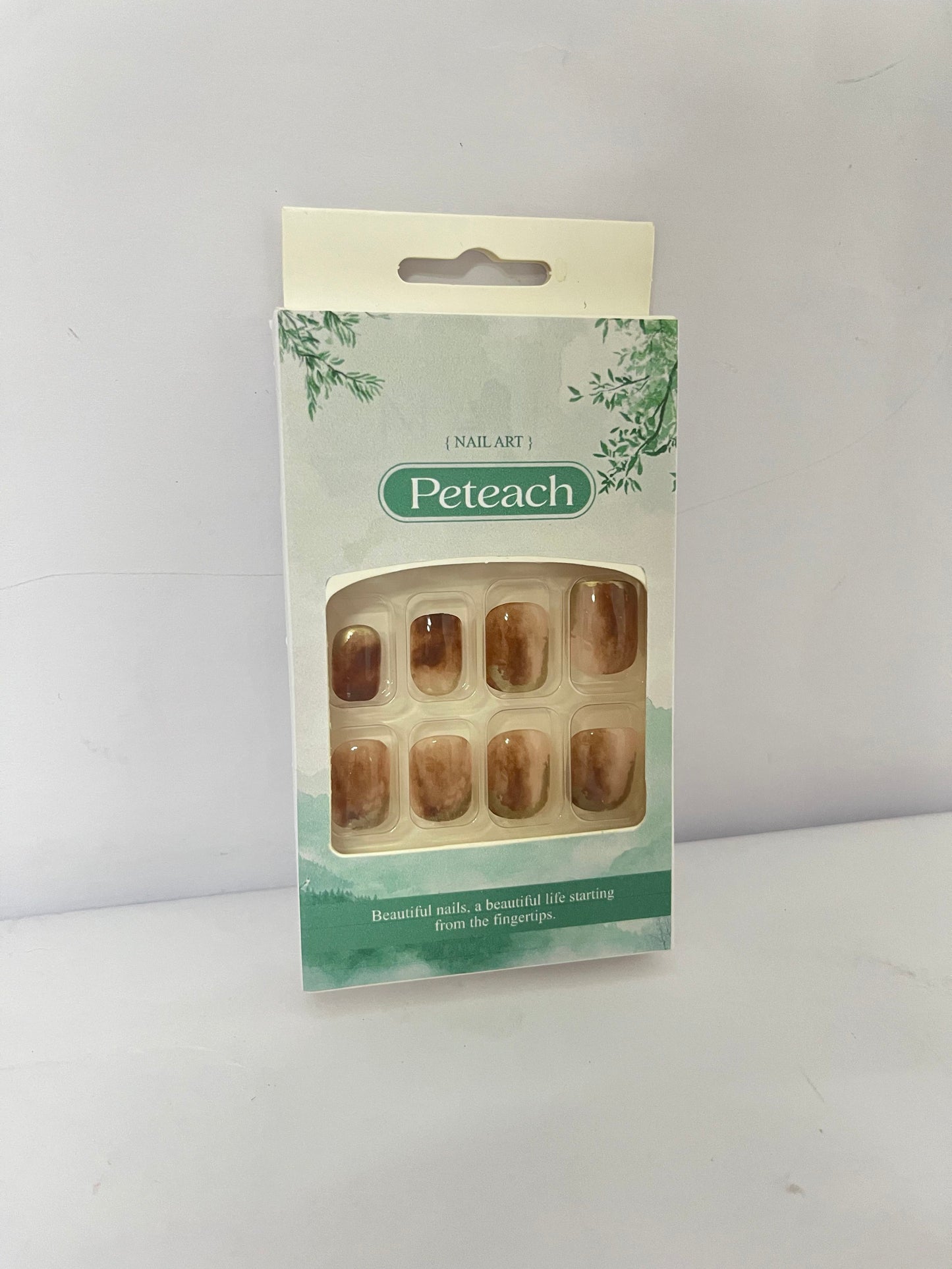 Peteach 24pcs Jelly Glue Press Nail Tips Fake Nails Full Cover Manicure Easy Application