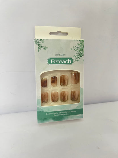 Peteach 24pcs Jelly Glue Press Nail Tips Fake Nails Full Cover Manicure Easy Application