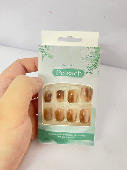 Peteach 24pcs Jelly Glue Press Nail Tips Fake Nails Full Cover Manicure Easy Application