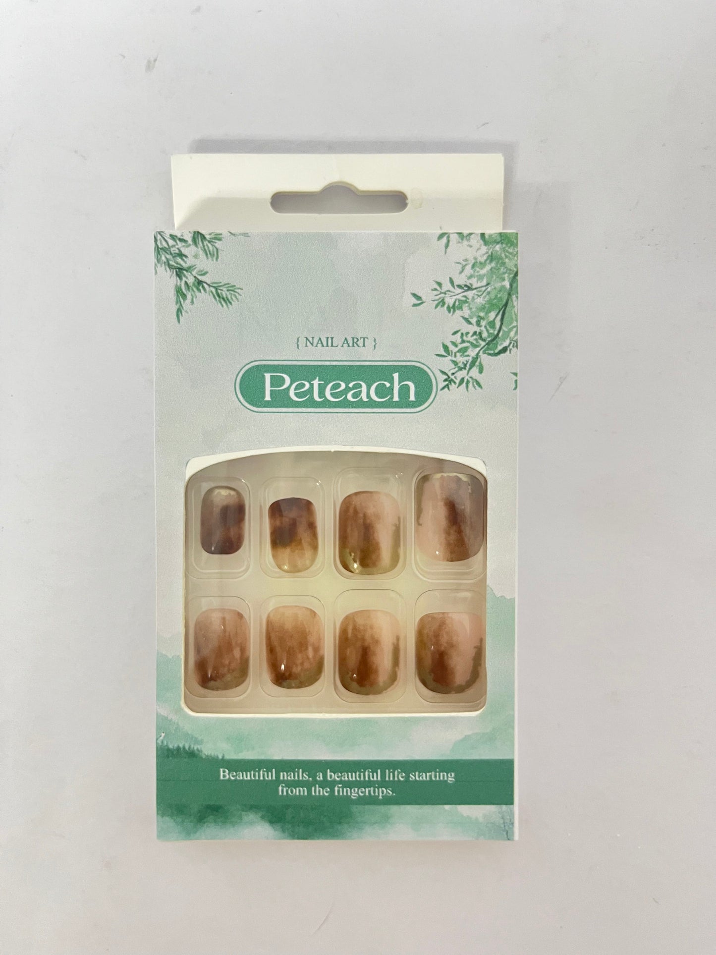 Peteach 24pcs Jelly Glue Press Nail Tips Fake Nails Full Cover Manicure Easy Application