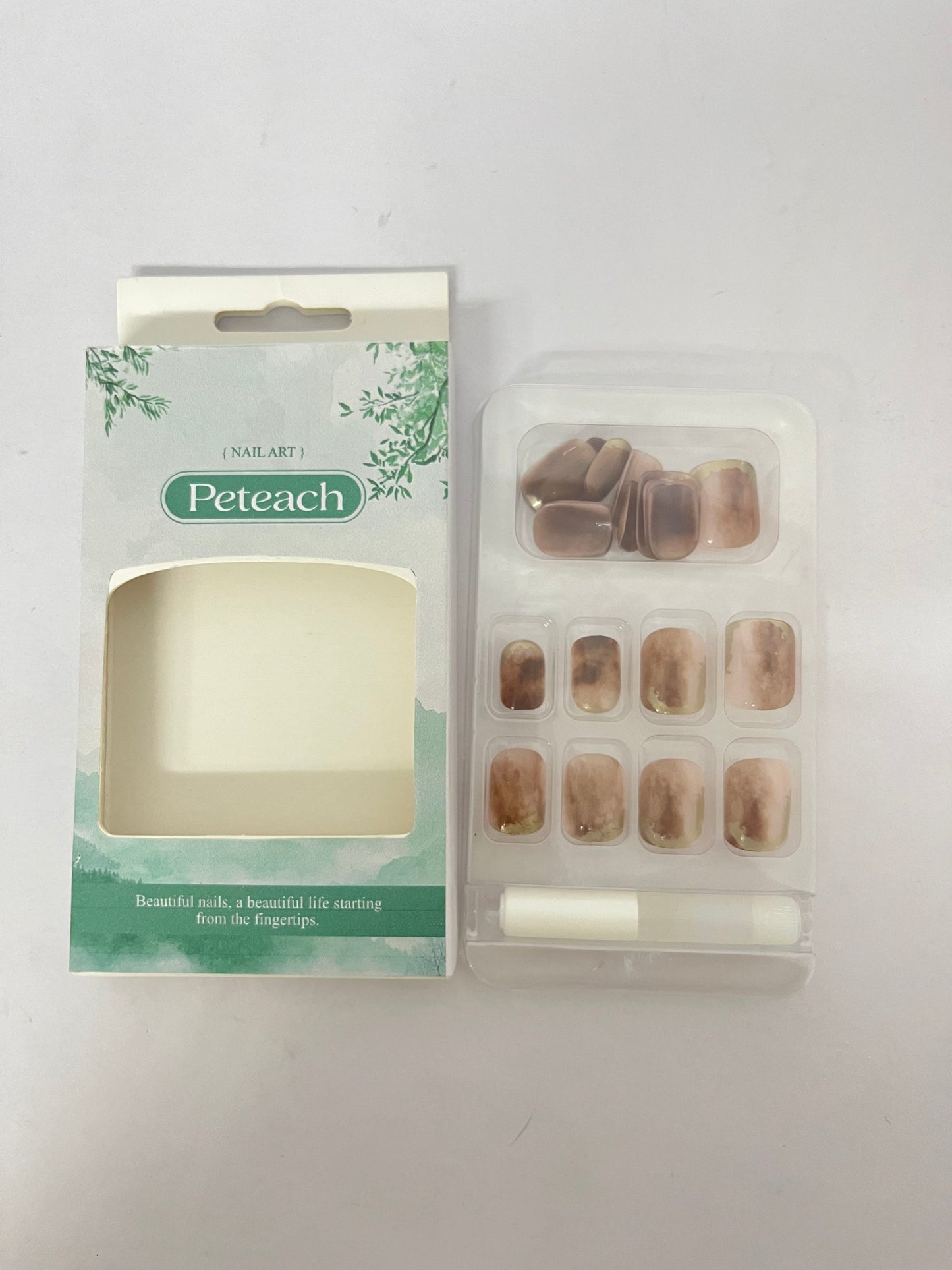Peteach 24pcs Jelly Glue Press Nail Tips Fake Nails Full Cover Manicure Easy Application