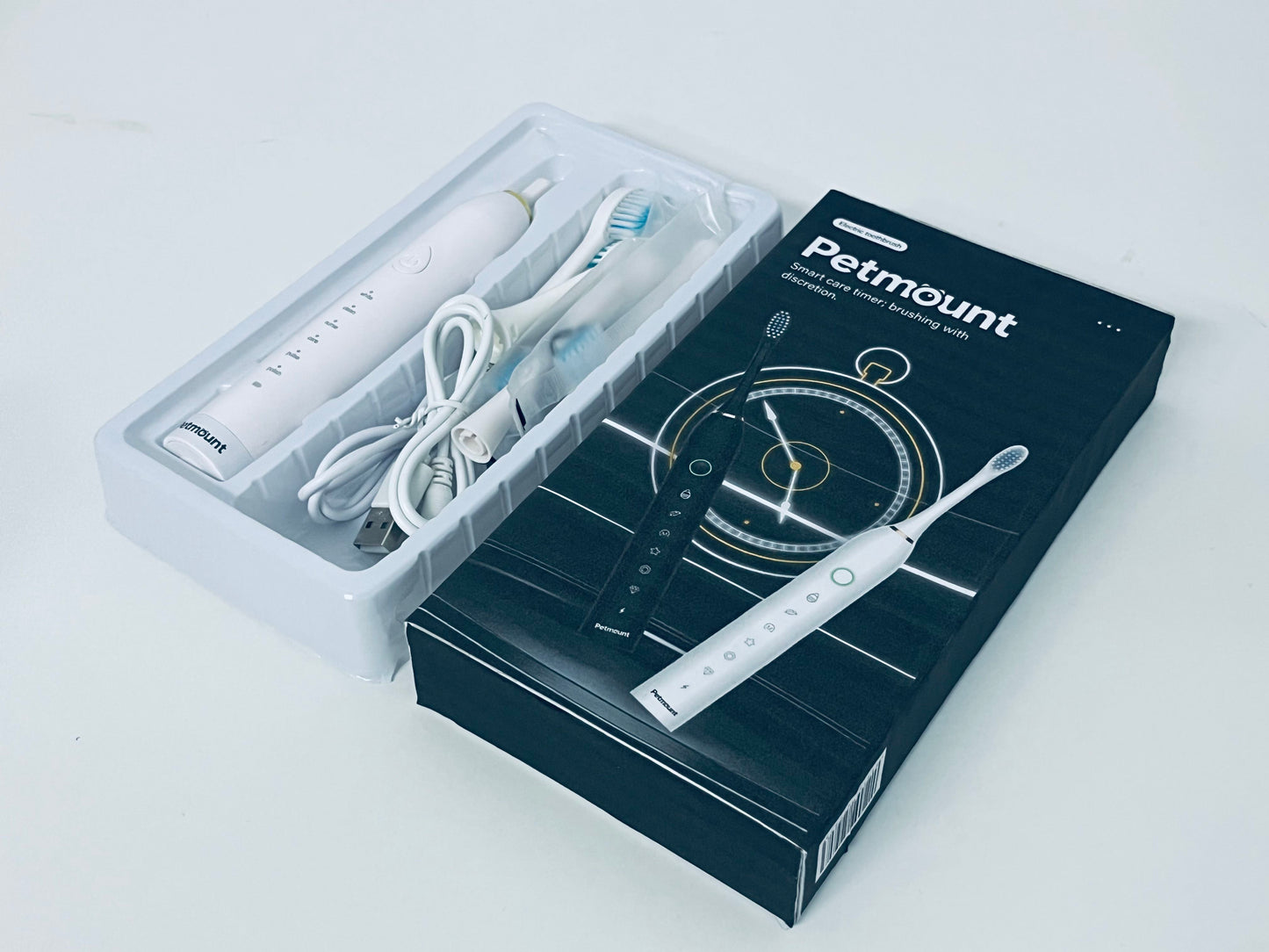 Petmount Travel-Friendly Electric Toothbrush - USB-C Charged, IPX7 Waterproof (3 Heads Included)