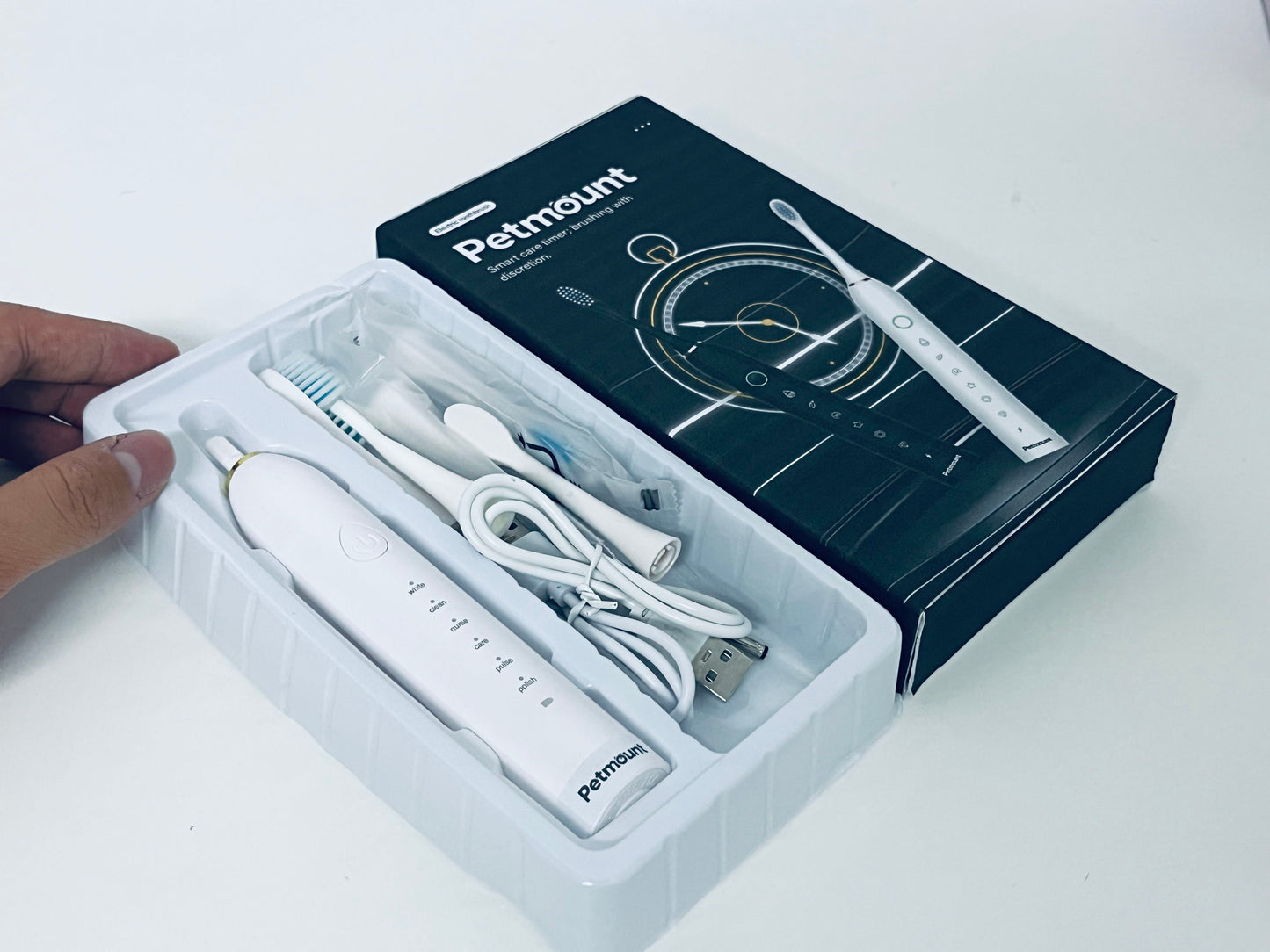Petmount Travel-Friendly Electric Toothbrush - USB-C Charged, IPX7 Waterproof (3 Heads Included)