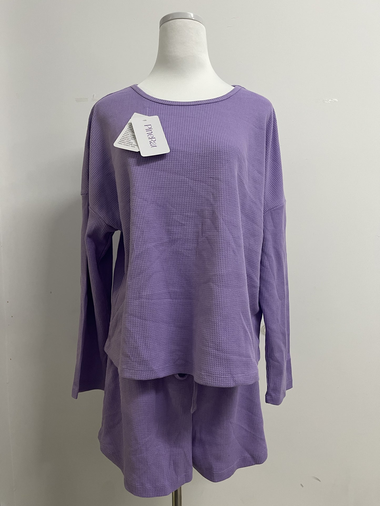 PineRat Womens Waffle Knit Pajama Sets Long Sleeve Top and Shorts Matching Lounge Set Loungewear Sweatsuit with Pockets