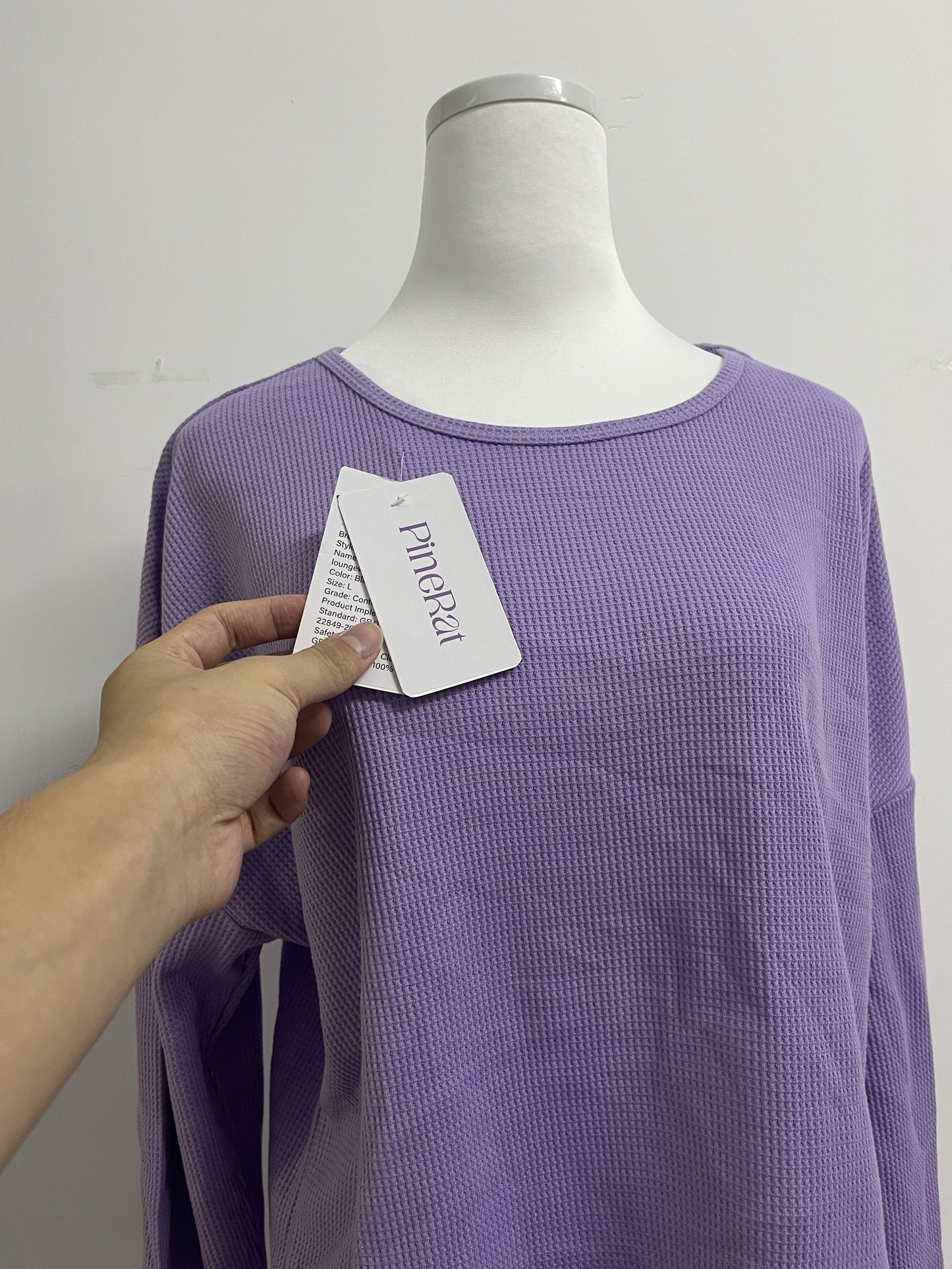PineRat Womens Waffle Knit Pajama Sets Long Sleeve Top and Shorts Matching Lounge Set Loungewear Sweatsuit with Pockets