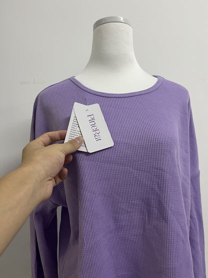 PineRat Womens Waffle Knit Pajama Sets Long Sleeve Top and Shorts Matching Lounge Set Loungewear Sweatsuit with Pockets
