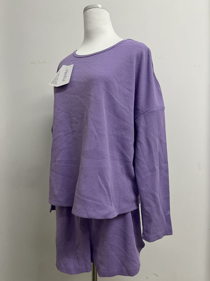 PineRat Womens Waffle Knit Pajama Sets Long Sleeve Top and Shorts Matching Lounge Set Loungewear Sweatsuit with Pockets