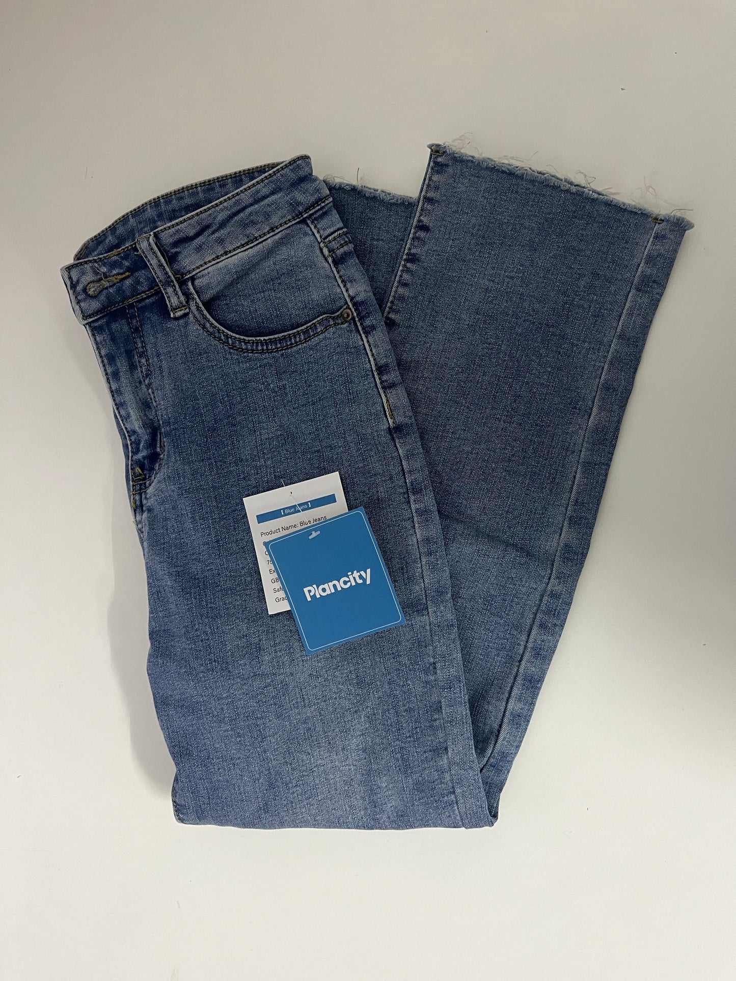 Plancity Retro Blue Flared Raw-Edge Jeans High-Waisted Slimming and Heightening Women's Pants