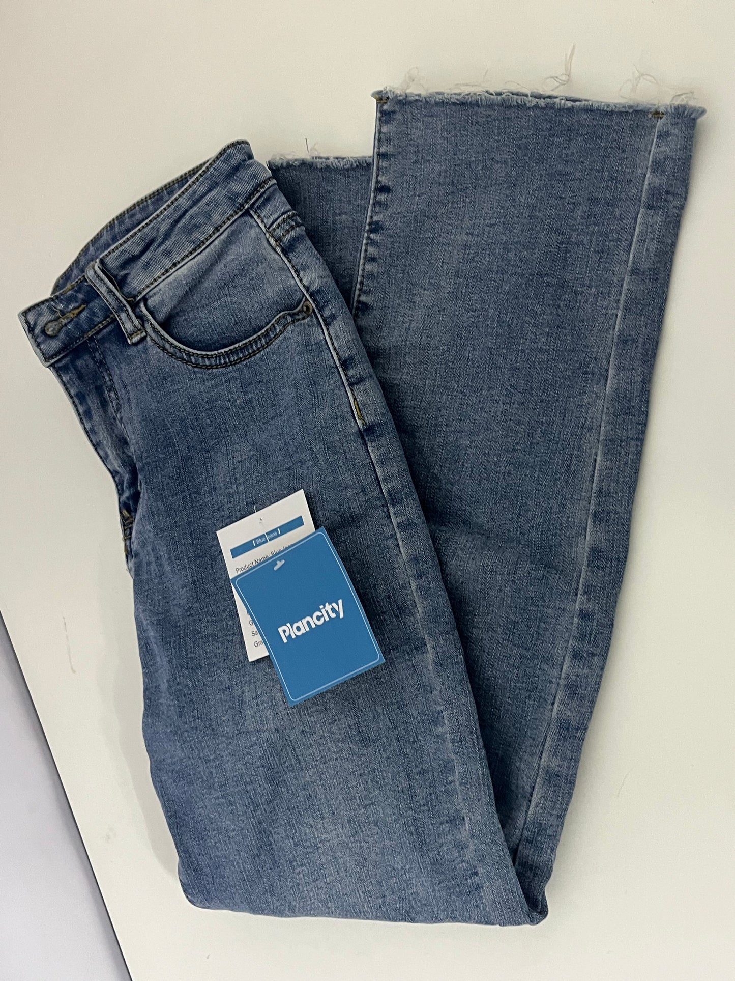 Plancity Retro Blue Flared Raw-Edge Jeans High-Waisted Slimming and Heightening Women's Pants