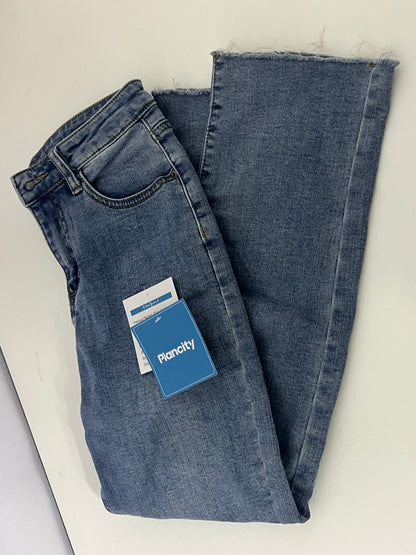 Plancity Retro Blue Flared Raw-Edge Jeans High-Waisted Slimming and Heightening Women's Pants