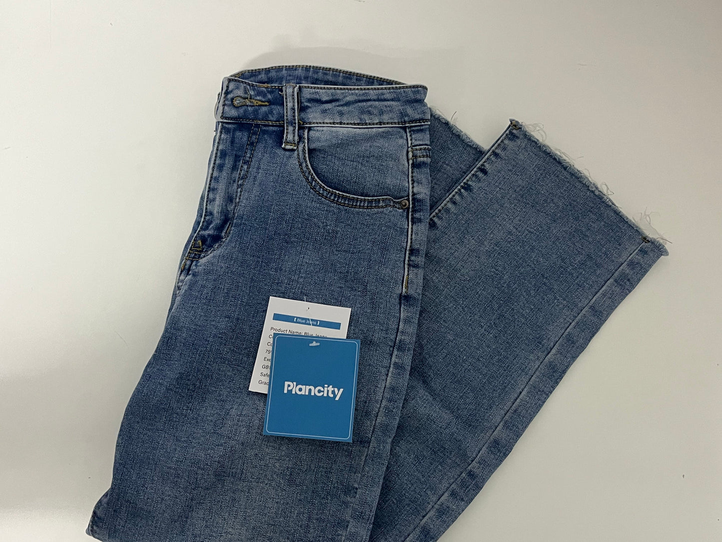 Plancity Retro Blue Flared Raw-Edge Jeans High-Waisted Slimming and Heightening Women's Pants