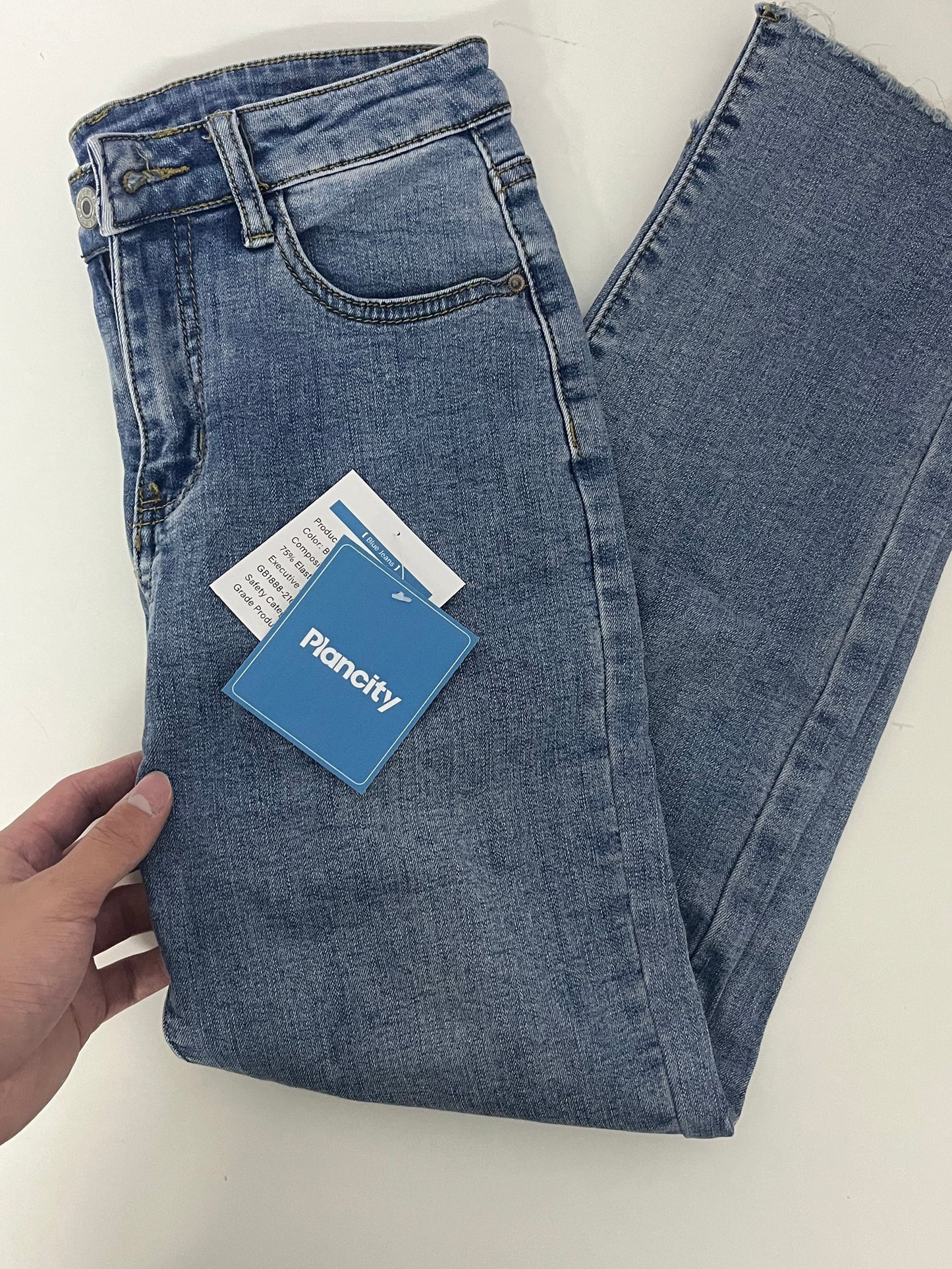 Plancity Retro Blue Flared Raw-Edge Jeans High-Waisted Slimming and Heightening Women's Pants