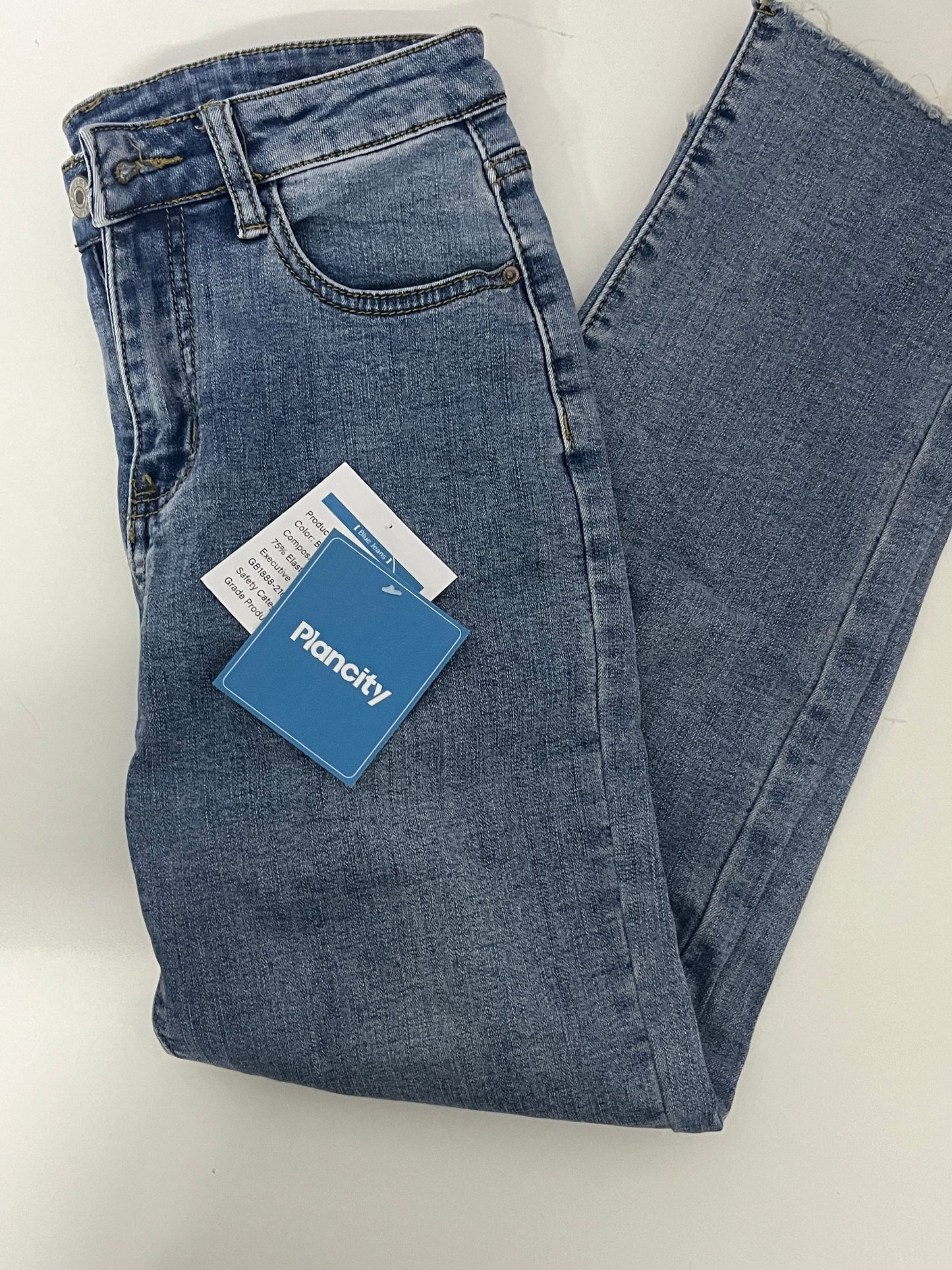 Plancity Retro Blue Flared Raw-Edge Jeans High-Waisted Slimming and Heightening Women's Pants