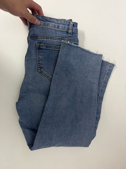 Plancity Retro Blue Flared Raw-Edge Jeans High-Waisted Slimming and Heightening Women's Pants