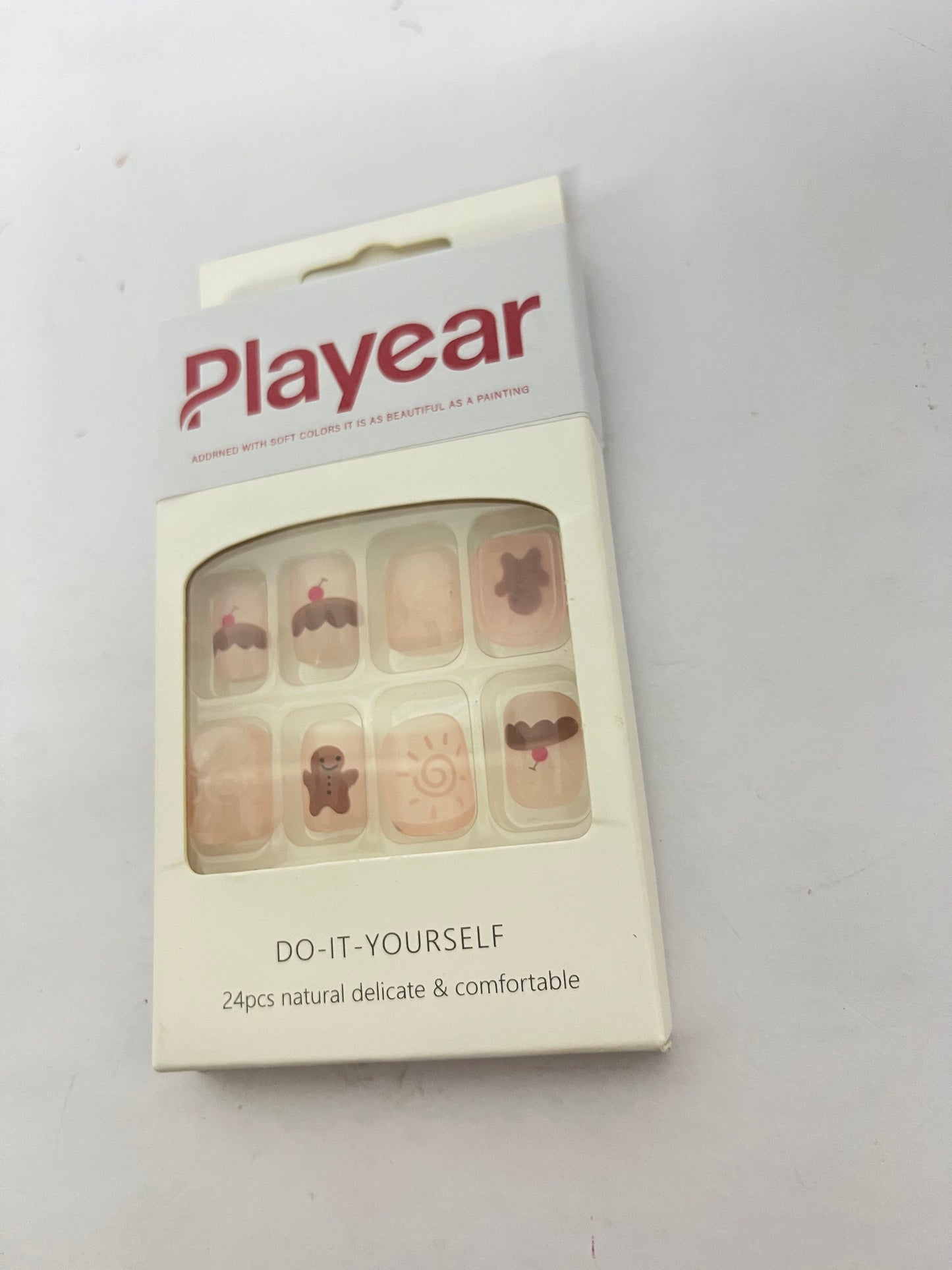 Playear 24PCS on Nails Short Square -Reusable Fake Nails for Women, Natural Looking False Nails Gel Manicure Kit