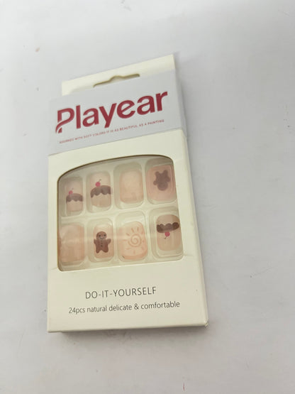 Playear 24PCS on Nails Short Square -Reusable Fake Nails for Women, Natural Looking False Nails Gel Manicure Kit