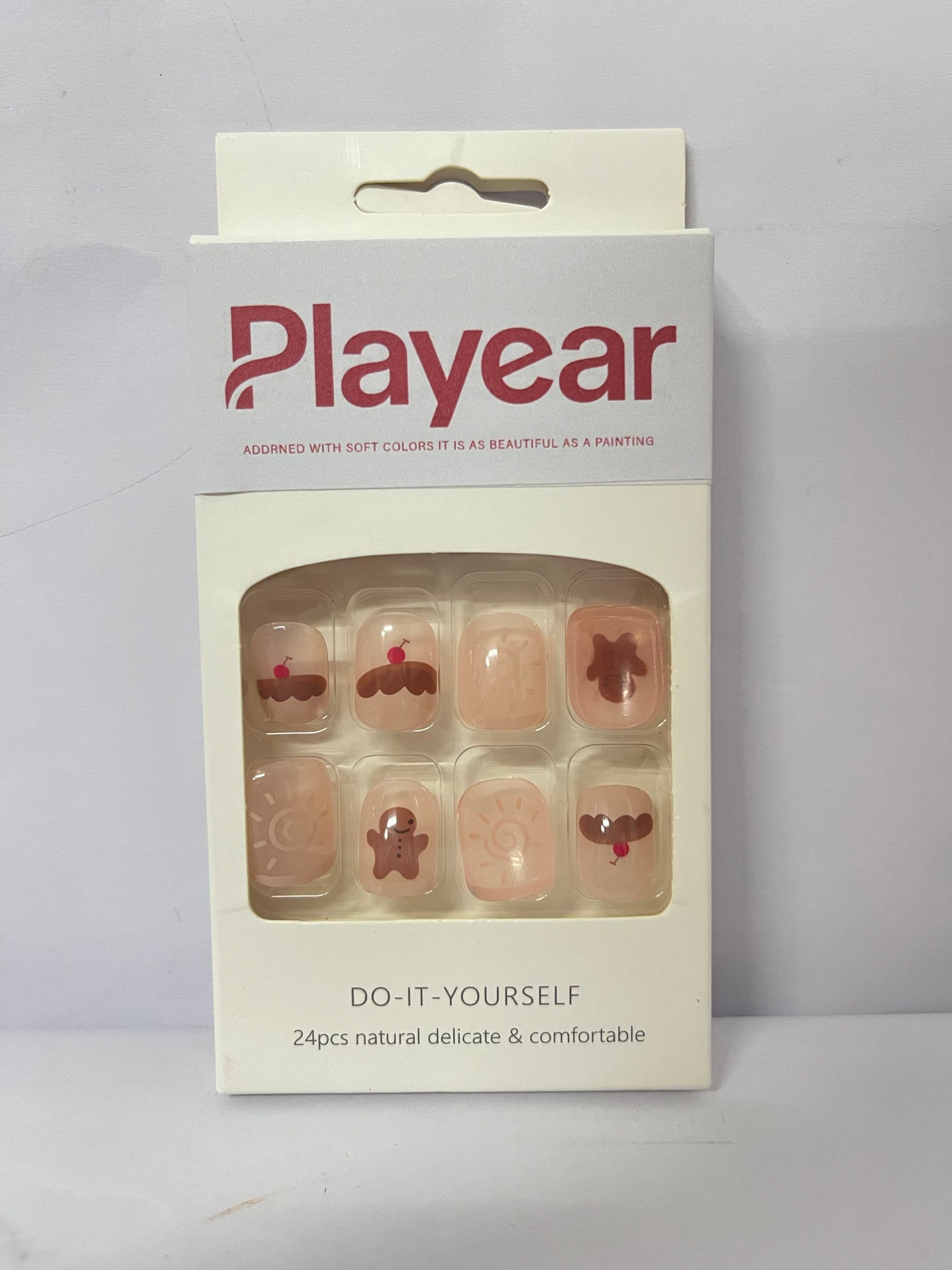 Playear 24PCS on Nails Short Square -Reusable Fake Nails for Women, Natural Looking False Nails Gel Manicure Kit