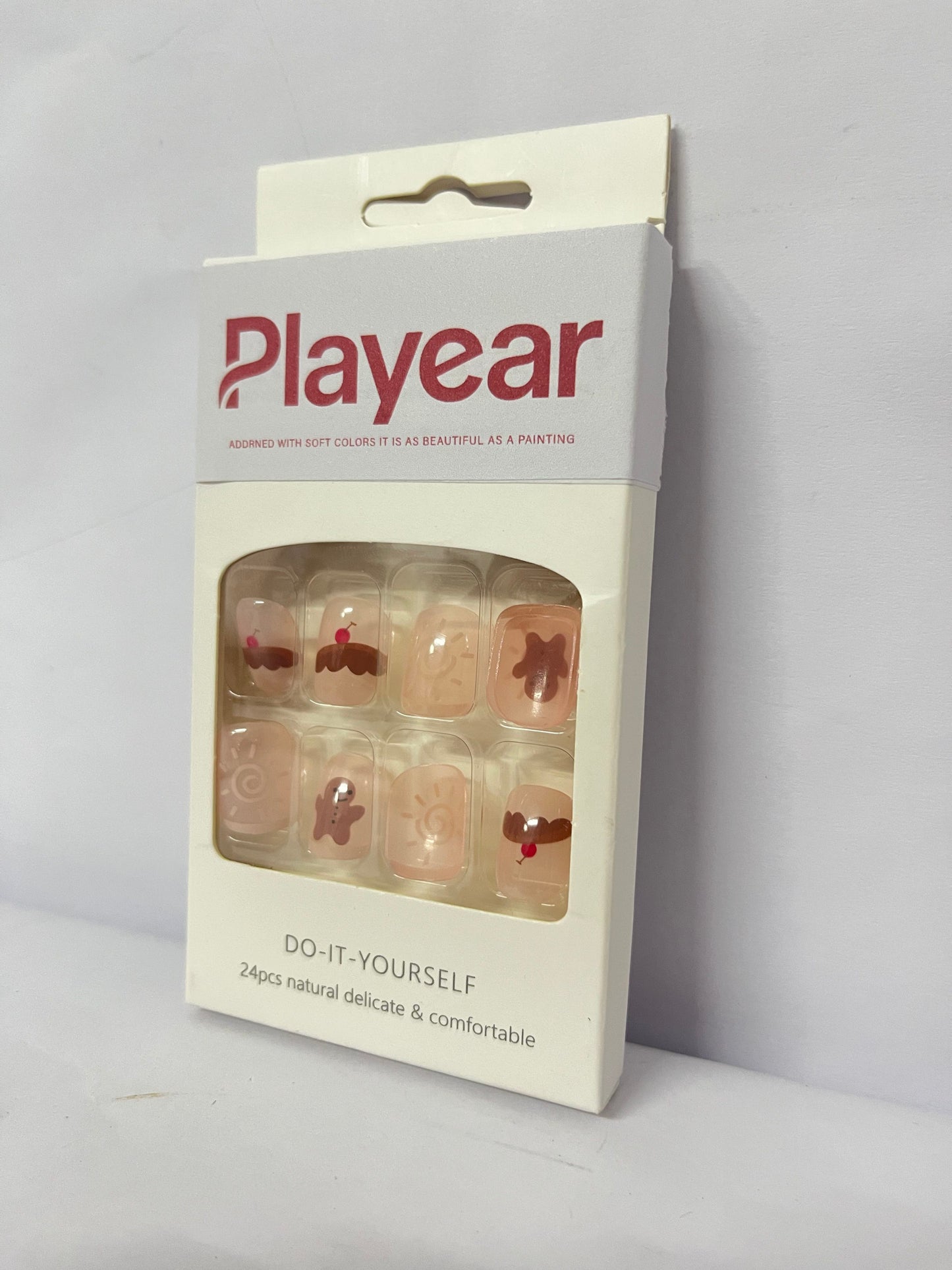 Playear 24PCS on Nails Short Square -Reusable Fake Nails for Women, Natural Looking False Nails Gel Manicure Kit