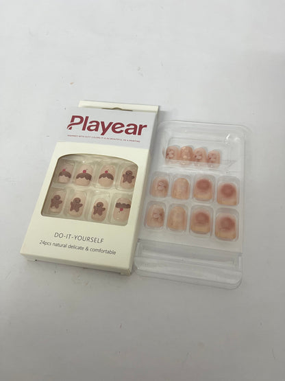 Playear 24PCS on Nails Short Square -Reusable Fake Nails for Women, Natural Looking False Nails Gel Manicure Kit