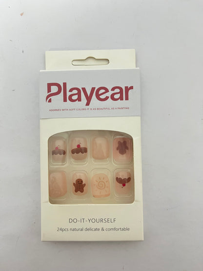 Playear 24PCS on Nails Short Square -Reusable Fake Nails for Women, Natural Looking False Nails Gel Manicure Kit