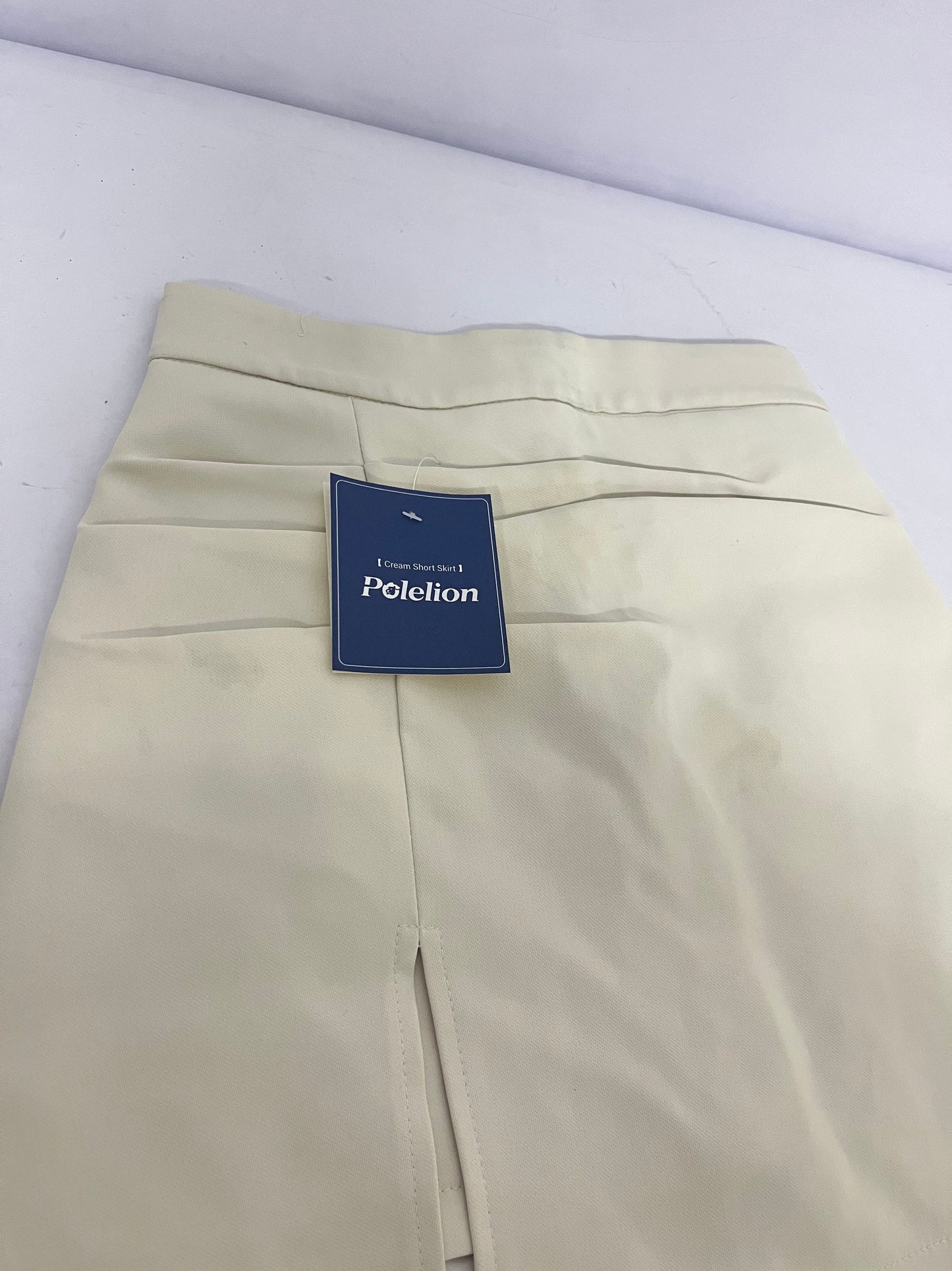 Polelion Women's Cream Pleated Mini Skirt with Front Slit