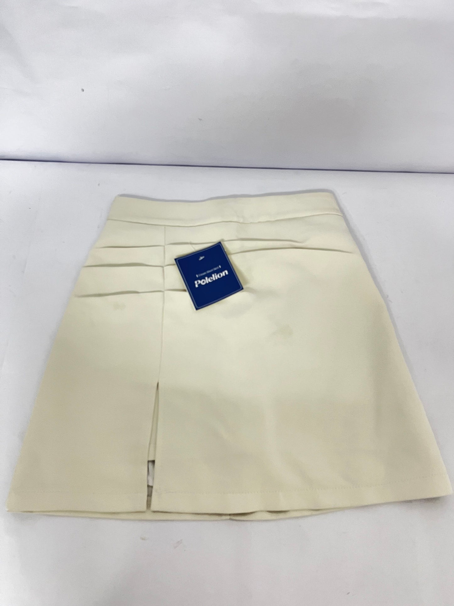 Polelion Women's Cream Pleated Mini Skirt with Front Slit