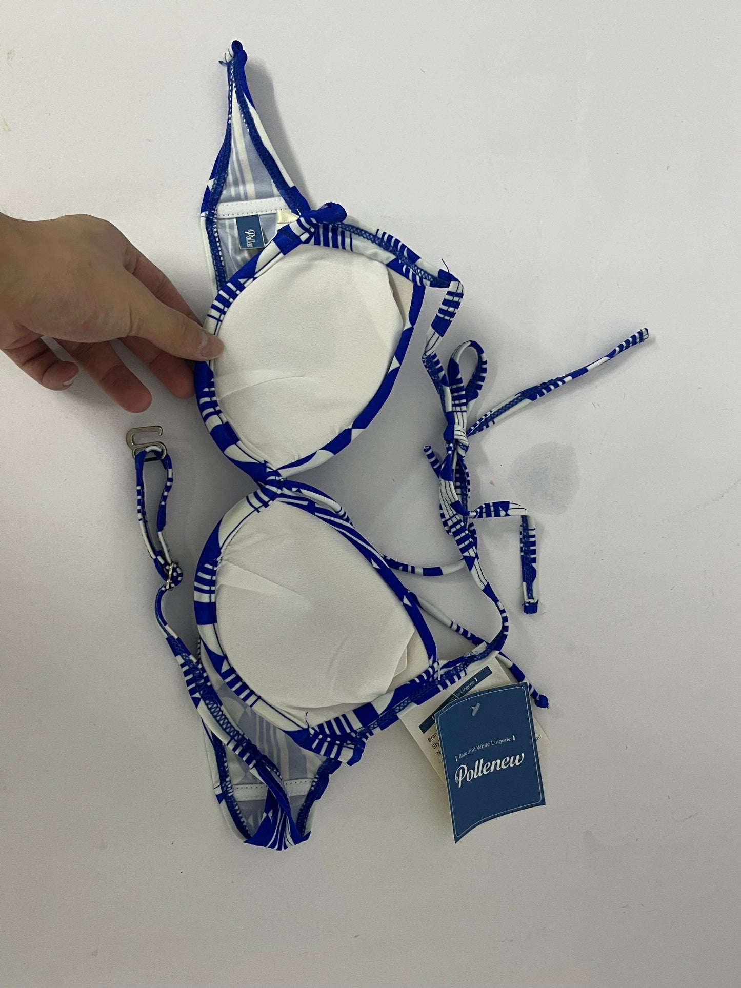 Pollenew Bras Women's Triangle Halter Bikini Top Floral Tie Back Smocked Cute Swimsuit Top