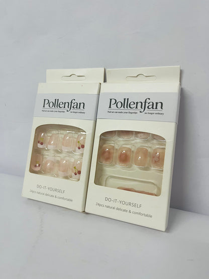 Pollenfan False nails Short Length Press on Nails, Artificial Acrylic Fake Nails for Women, 24PCS Full Cover Reusable False Nails Kits, White Flowers Nails Design, Glue on Nails Fake Nails for Nail Art