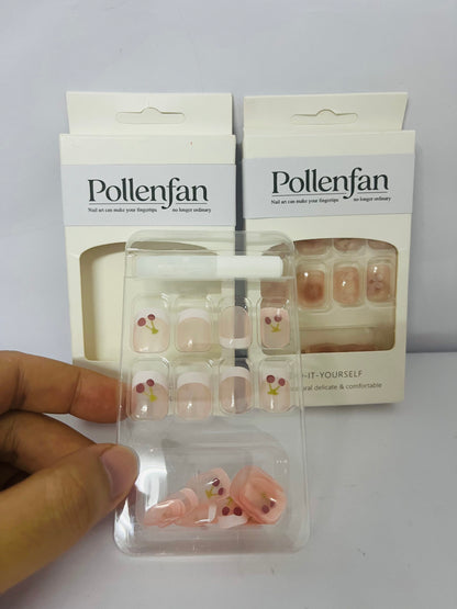Pollenfan False nails Short Length Press on Nails, Artificial Acrylic Fake Nails for Women, 24PCS Full Cover Reusable False Nails Kits, White Flowers Nails Design, Glue on Nails Fake Nails for Nail Art