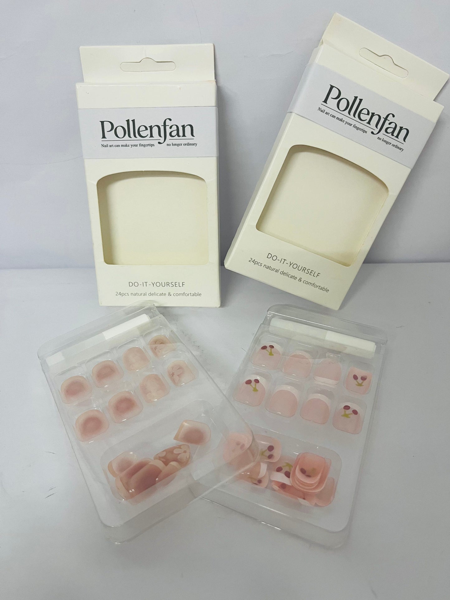 Pollenfan False nails Short Length Press on Nails, Artificial Acrylic Fake Nails for Women, 24PCS Full Cover Reusable False Nails Kits, White Flowers Nails Design, Glue on Nails Fake Nails for Nail Art