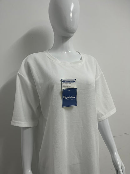 【PopMelody Oversized Textured T-shirt】—— Effortless Comfort & Modern Minimalism