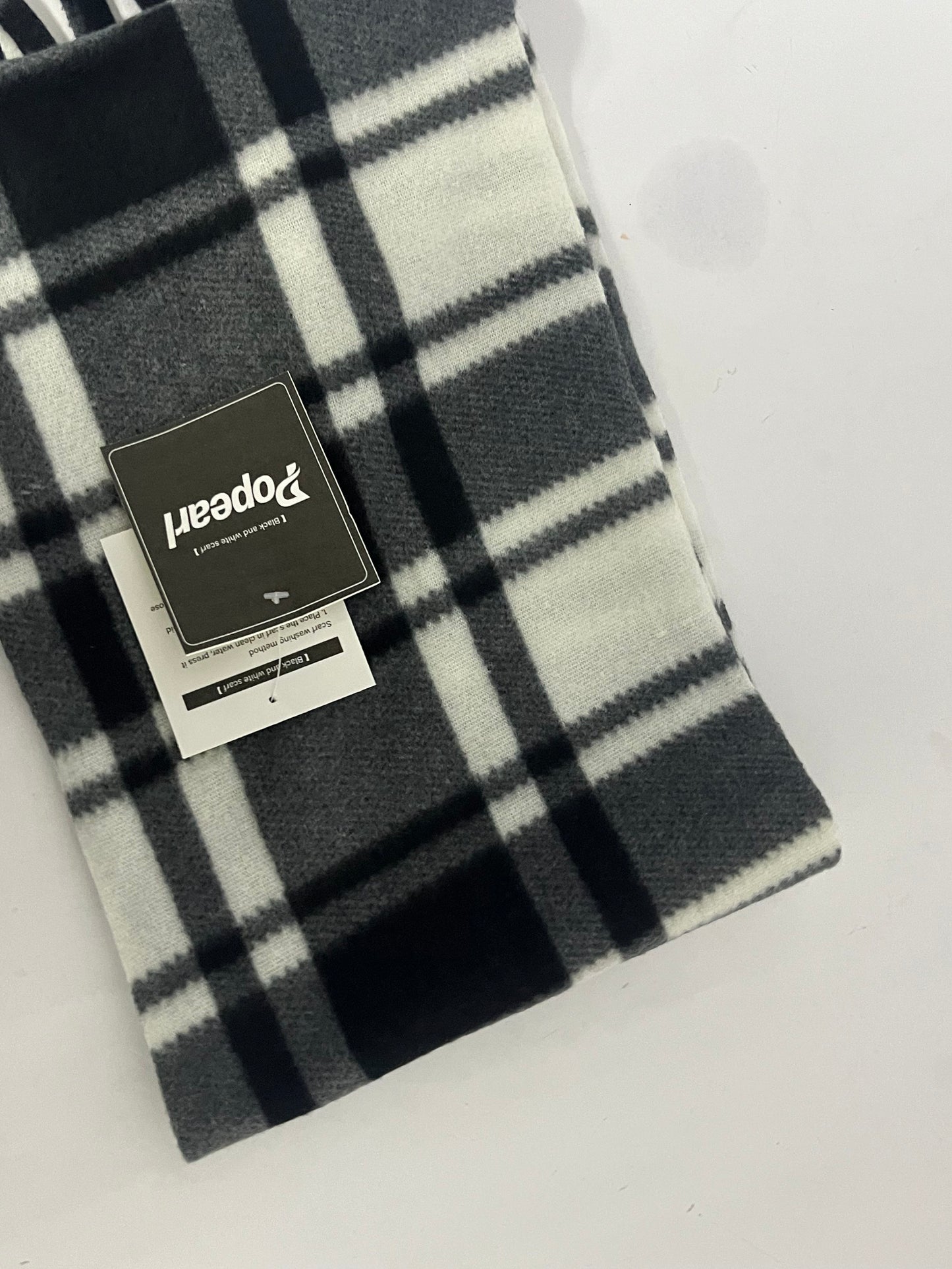 Popearl  Exquisite Mongolia Wool Scarf - Classic Plaid Design, Opulent Winter Warmth