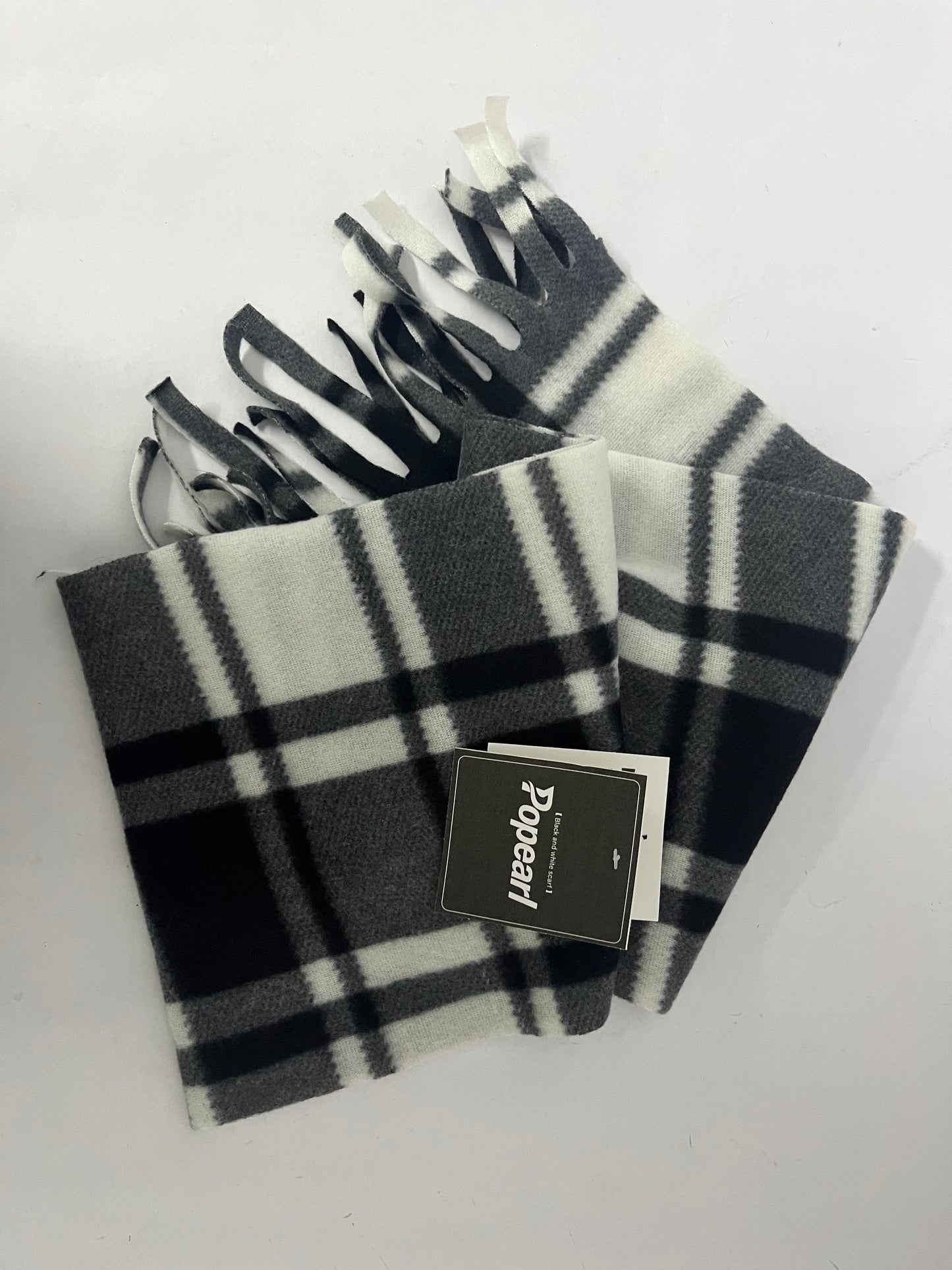 Popearl  Exquisite Mongolia Wool Scarf - Classic Plaid Design, Opulent Winter Warmth