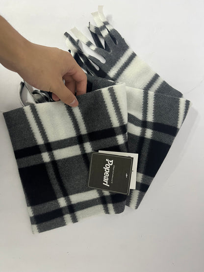 Popearl  Exquisite Mongolia Wool Scarf - Classic Plaid Design, Opulent Winter Warmth