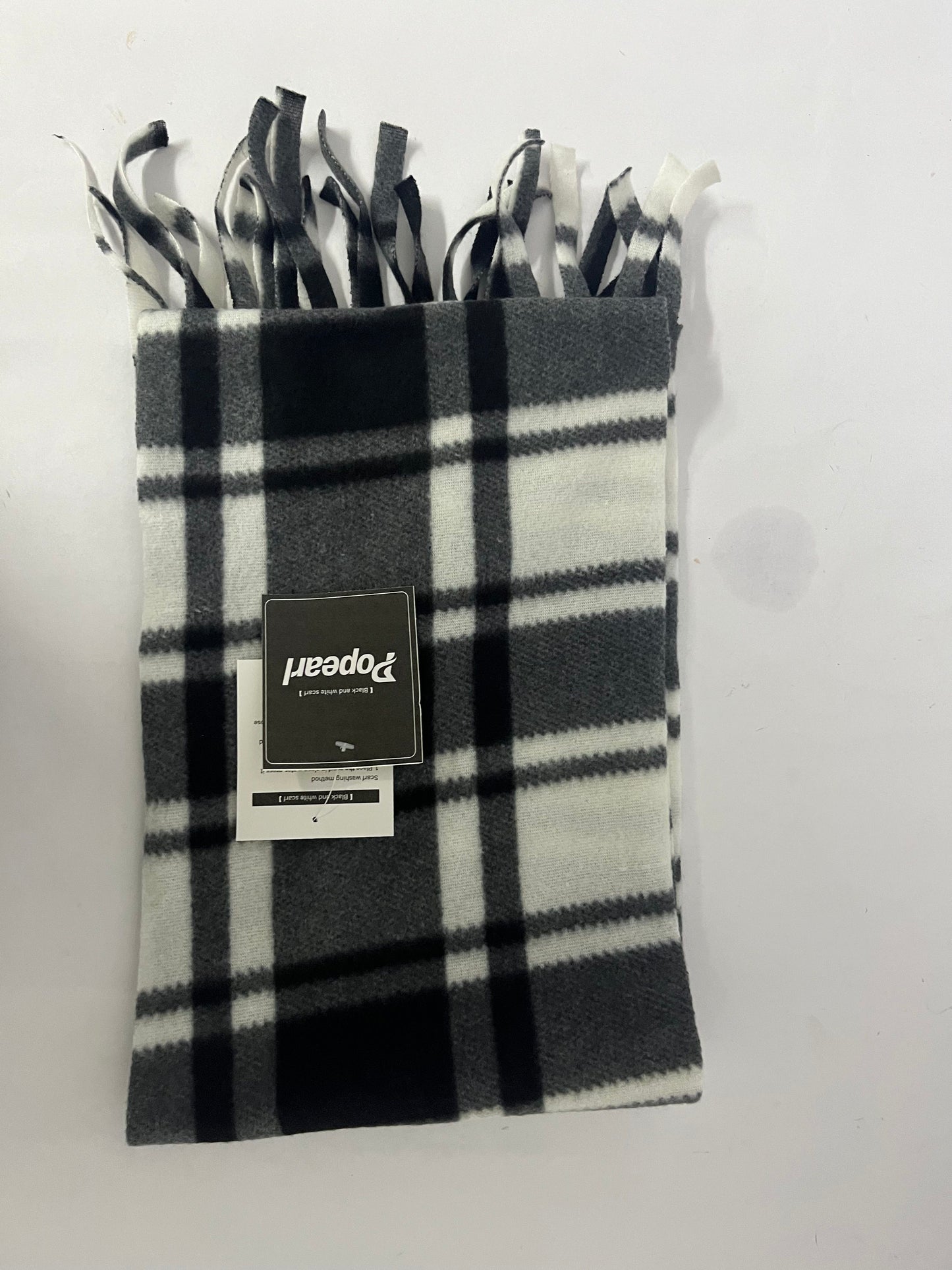 Popearl  Exquisite Mongolia Wool Scarf - Classic Plaid Design, Opulent Winter Warmth