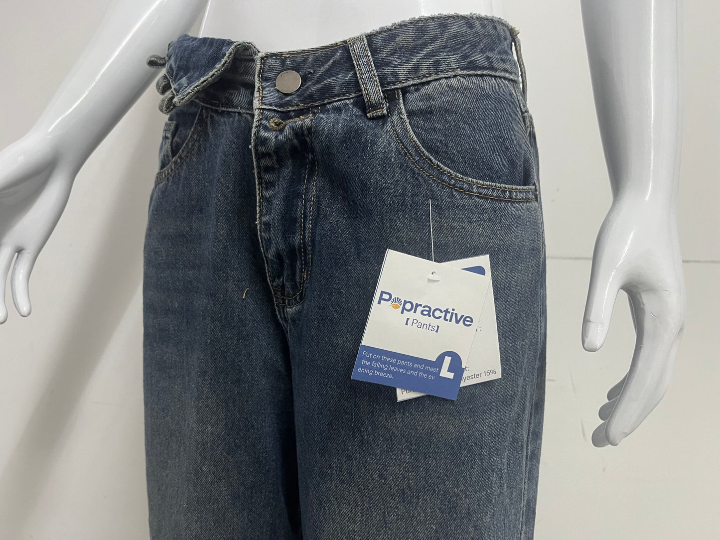 【Popractive Asymmetric Waist Wide-Leg Jeans】—— Retro Style with Modern Edge