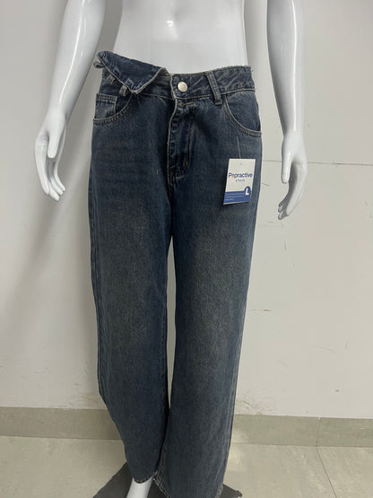 【Popractive Asymmetric Waist Wide-Leg Jeans】—— Retro Style with Modern Edge