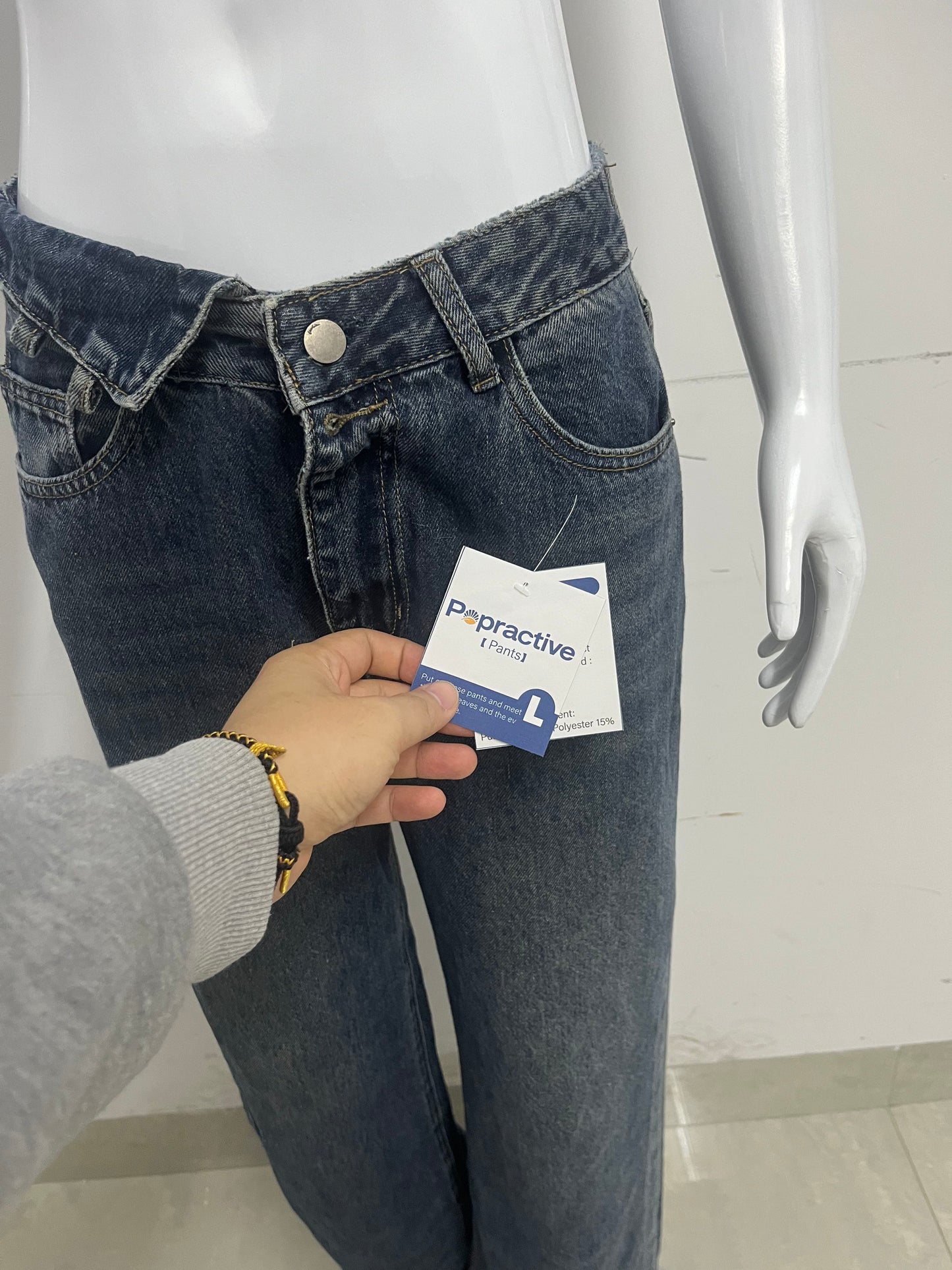 【Popractive Asymmetric Waist Wide-Leg Jeans】—— Retro Style with Modern Edge
