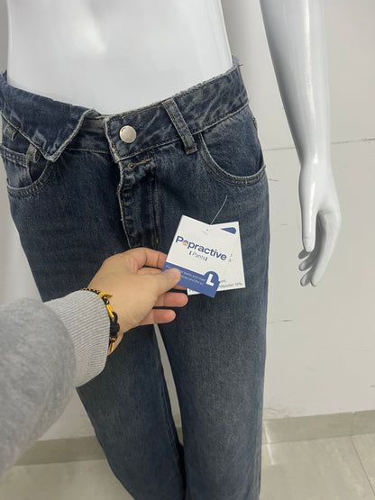 【Popractive Asymmetric Waist Wide-Leg Jeans】—— Retro Style with Modern Edge