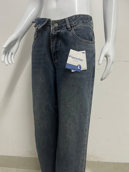 【Popractive Asymmetric Waist Wide-Leg Jeans】—— Retro Style with Modern Edge