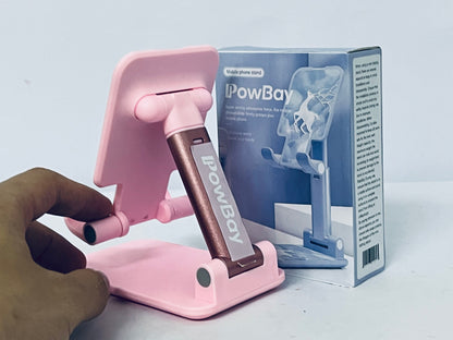 PowBay Cell Phone Stand, Adjustable Angle Height Phone Stand for Desk, Foldable Portable Phone Holder for iPhone 14/13/12/Smartphones
