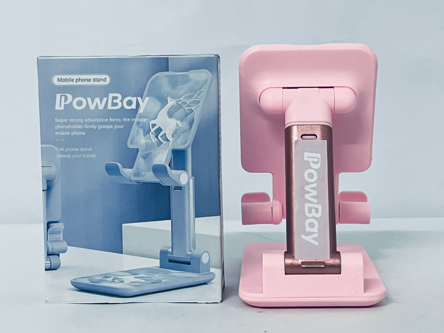 PowBay Cell Phone Stand, Adjustable Angle Height Phone Stand for Desk, Foldable Portable Phone Holder for iPhone 14/13/12/Smartphones
