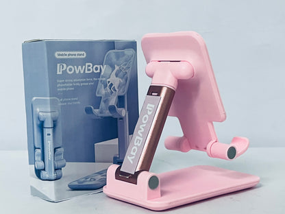 PowBay Cell Phone Stand, Adjustable Angle Height Phone Stand for Desk, Foldable Portable Phone Holder for iPhone 14/13/12/Smartphones