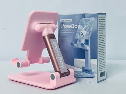 PowBay Cell Phone Stand, Adjustable Angle Height Phone Stand for Desk, Foldable Portable Phone Holder for iPhone 14/13/12/Smartphones