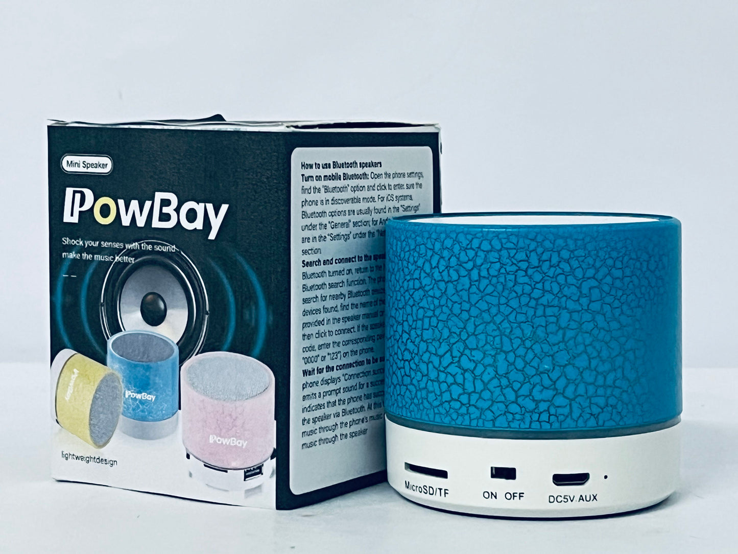PowBay Portable Mini Speaker, Super Bass Stereo Rechargeable Speaker with LED Lights