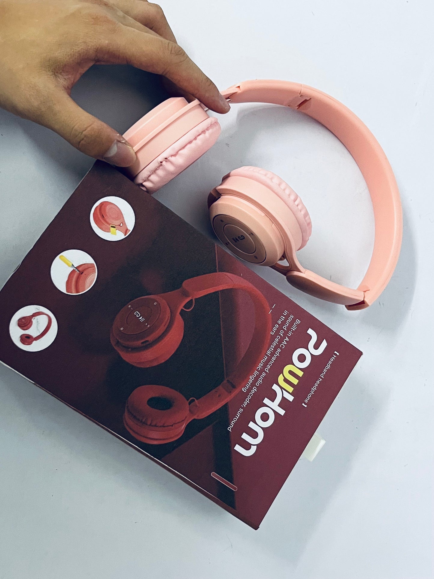 PowHom Upgraded Hybrid Noise Cancelling Headphones with Transparent Modes Wireless Bluetooth with Mic Deep Bass Soft-Earpads Hi-Fi Audio Comfortable Fit Long Playtime for Home Office Travel Over Ear Pink