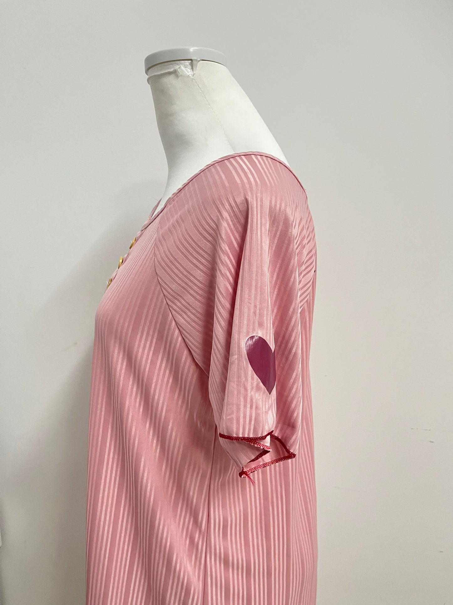 [Powereign T-shirts]——Powereign Misty Pink Striped Henley T-Shirt Dress - Effortless Loungewear & Day Dress