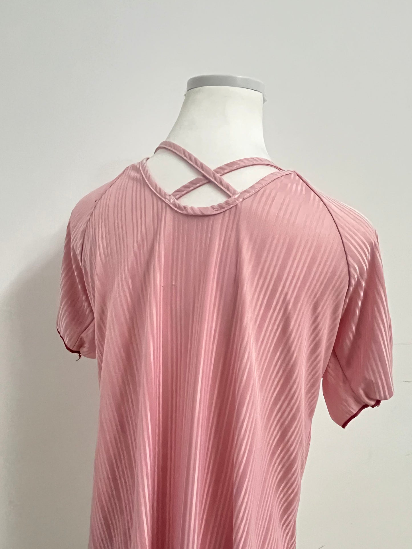 [Powereign T-shirts]——Powereign Misty Pink Striped Henley T-Shirt Dress - Effortless Loungewear & Day Dress