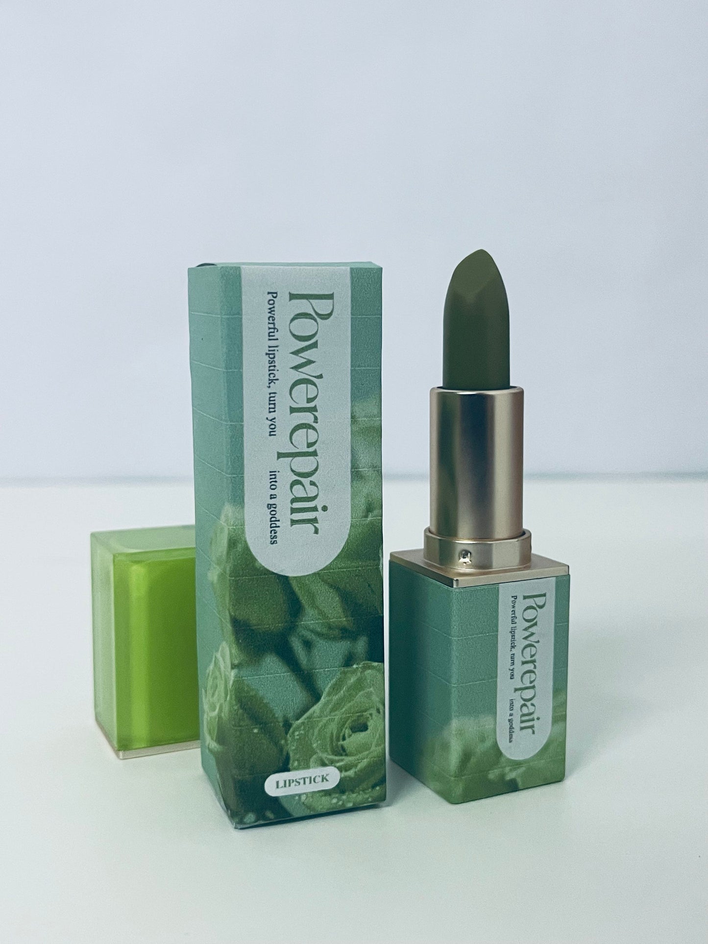 Powerepair Forest-Style Matte Green-Tone Lipstick Unique Niche Style An Eye-Catching Highlight Item for Makeup Looks